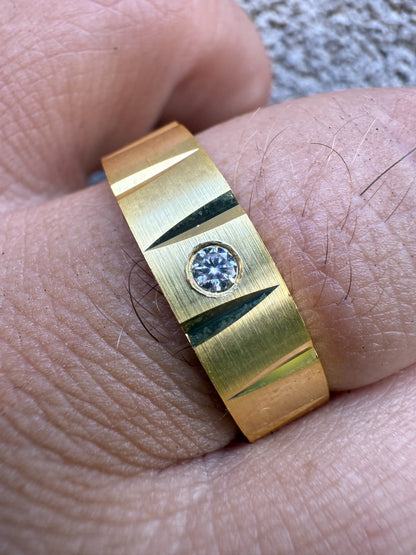 MOISSANITE Solitaire Diamond Cut Wedding Band Ring - 14k Gold Vermeil 925 Silver