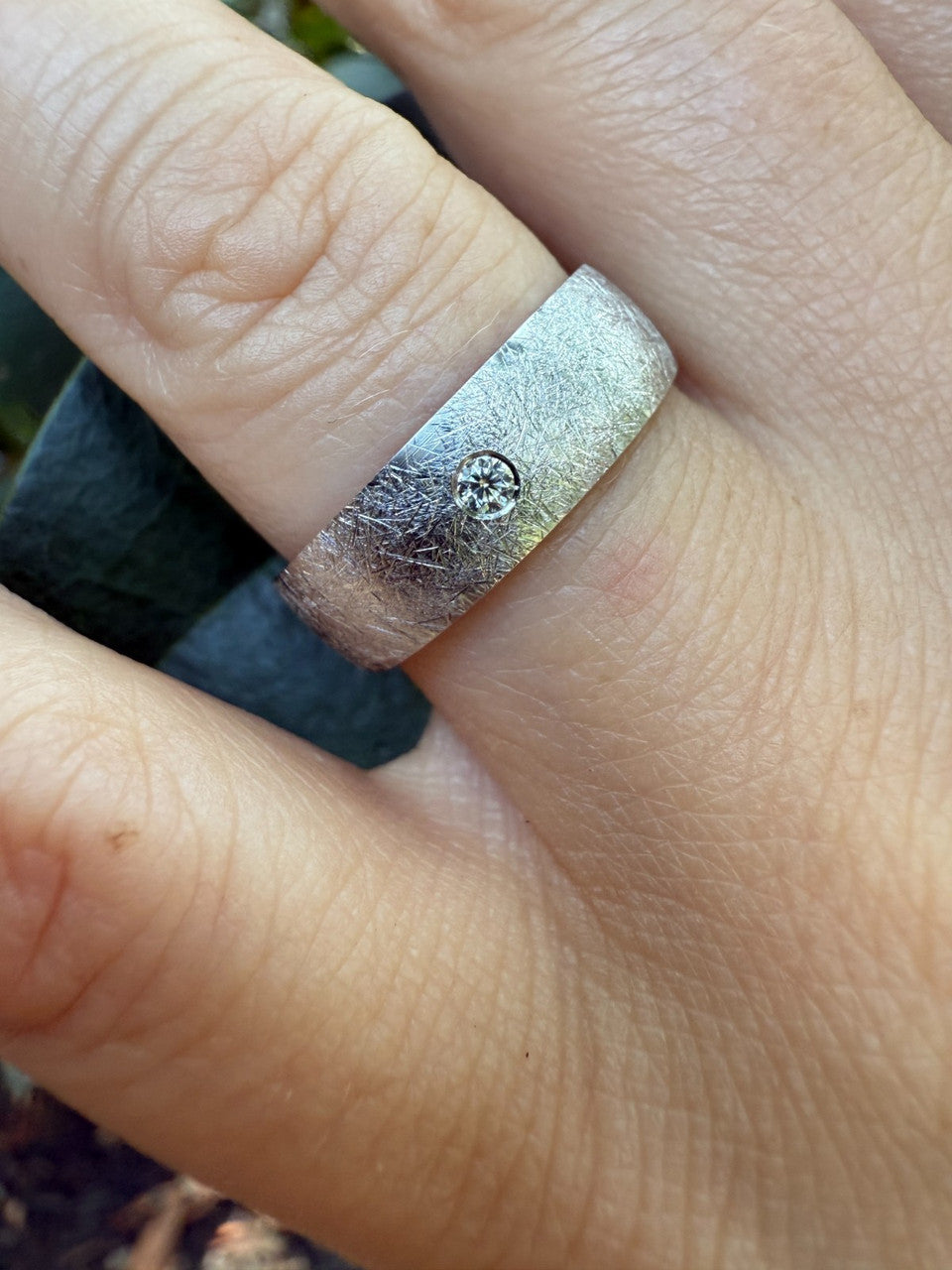 MOISSANITE Solitaire Scraped Brushed Wedding Band Ring - 925 Silver