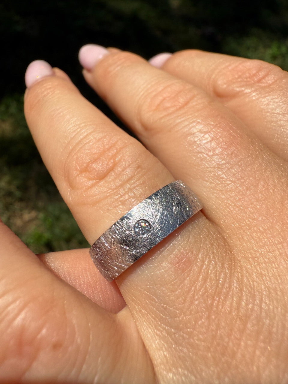 MOISSANITE Solitaire Scraped Brushed Wedding Band Ring - 925 Silver