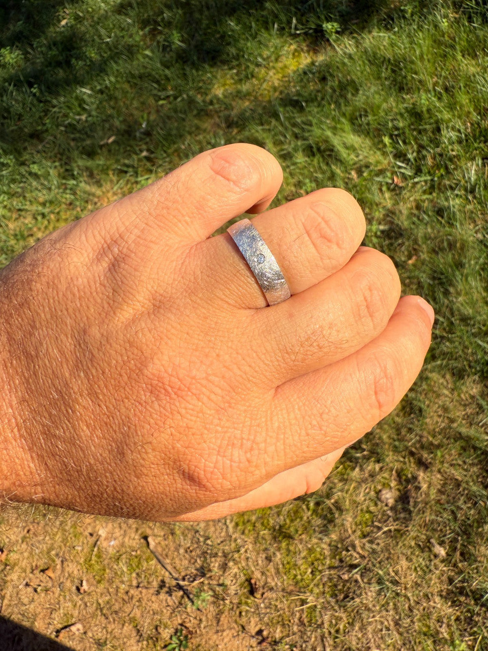 MOISSANITE Solitaire Scraped Brushed Wedding Band Ring - 925 Silver