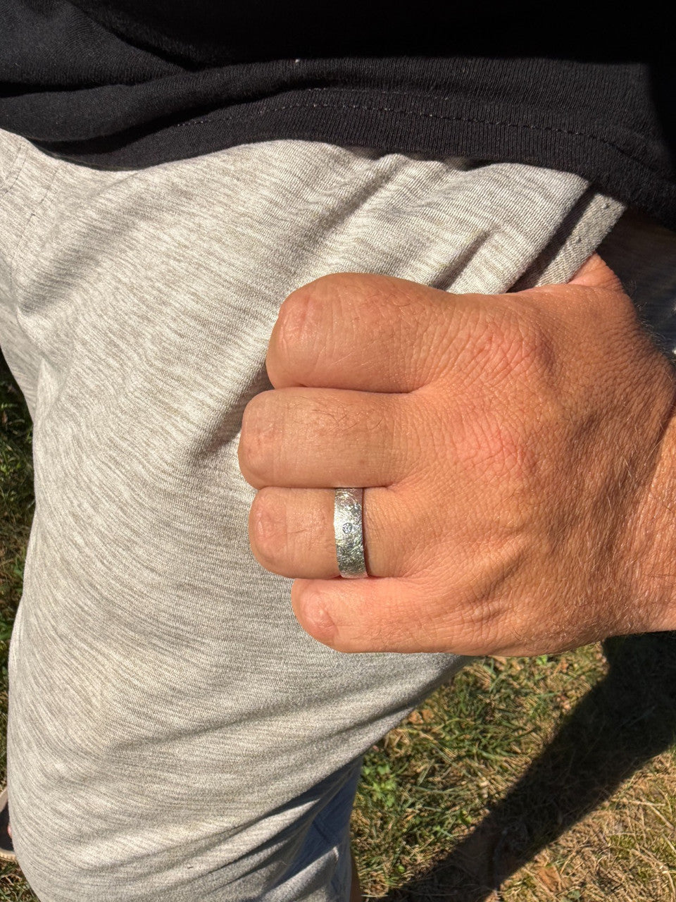 MOISSANITE Solitaire Scraped Brushed Wedding Band Ring - 925 Silver