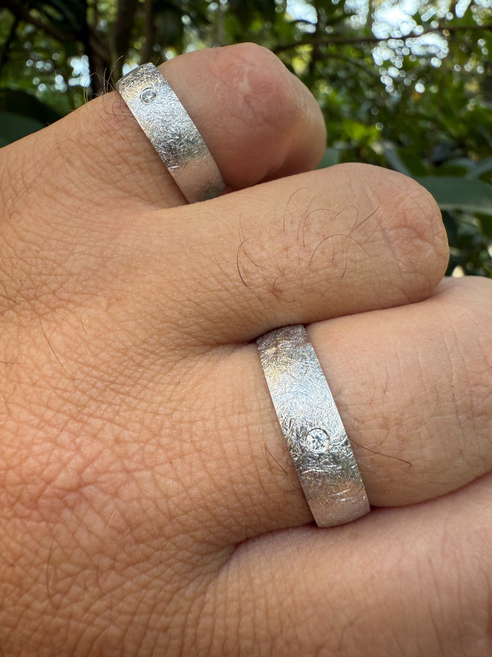 MOISSANITE Solitaire Scraped Brushed Wedding Band Ring - 925 Silver