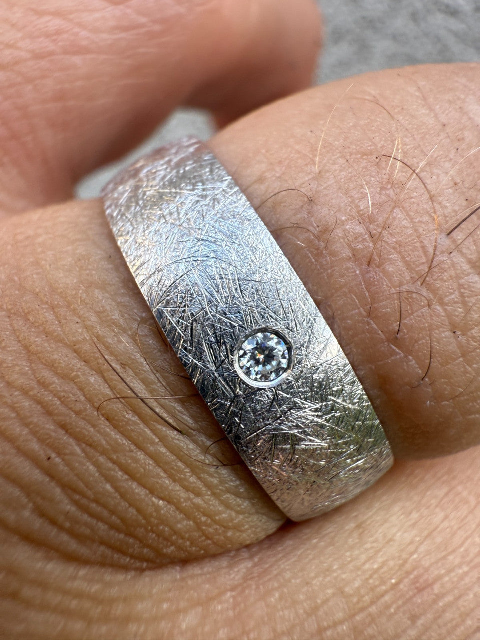 MOISSANITE Solitaire Scraped Brushed Wedding Band Ring - 925 Silver