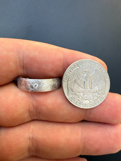 MOISSANITE Solitaire Scraped Brushed Wedding Band Ring - 925 Silver