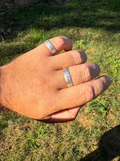 MOISSANITE Solitaire Scraped Brushed Wedding Band Ring - 925 Silver