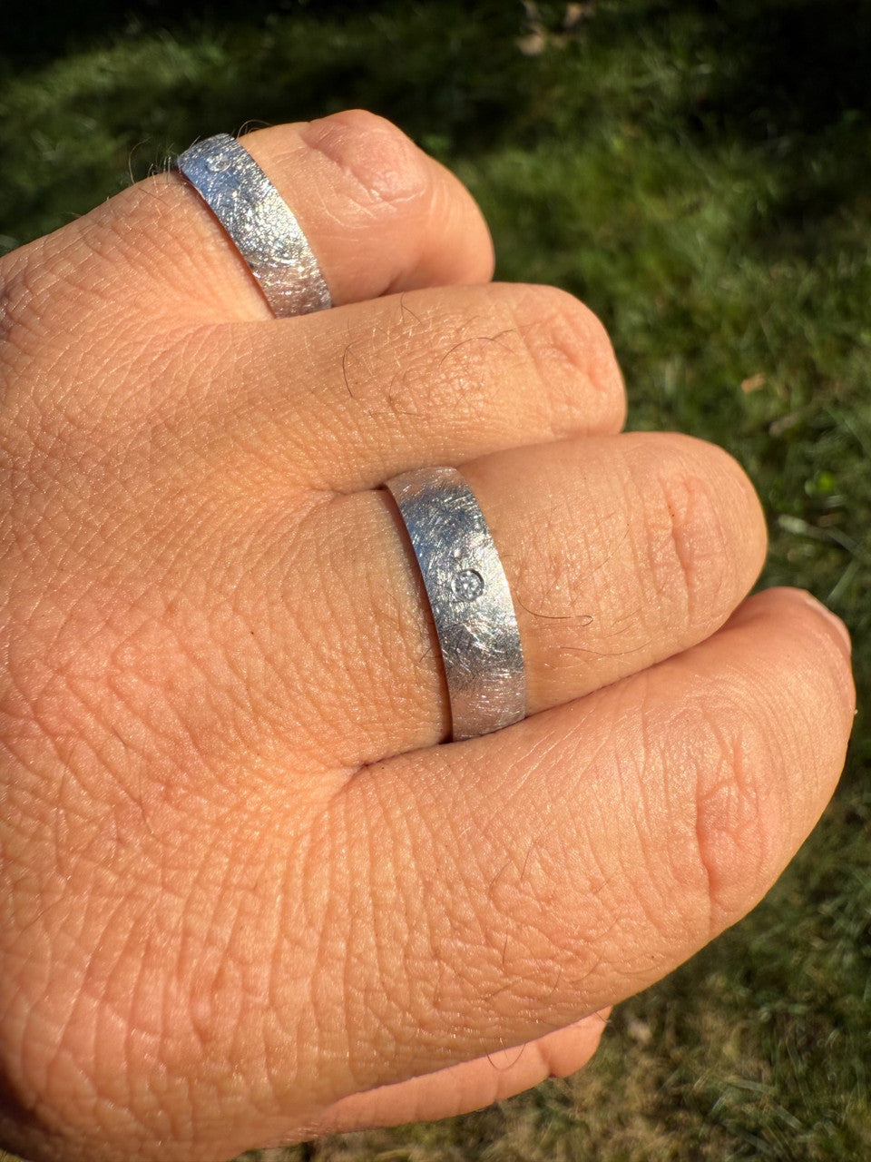 MOISSANITE Solitaire Scraped Brushed Wedding Band Ring - 925 Silver