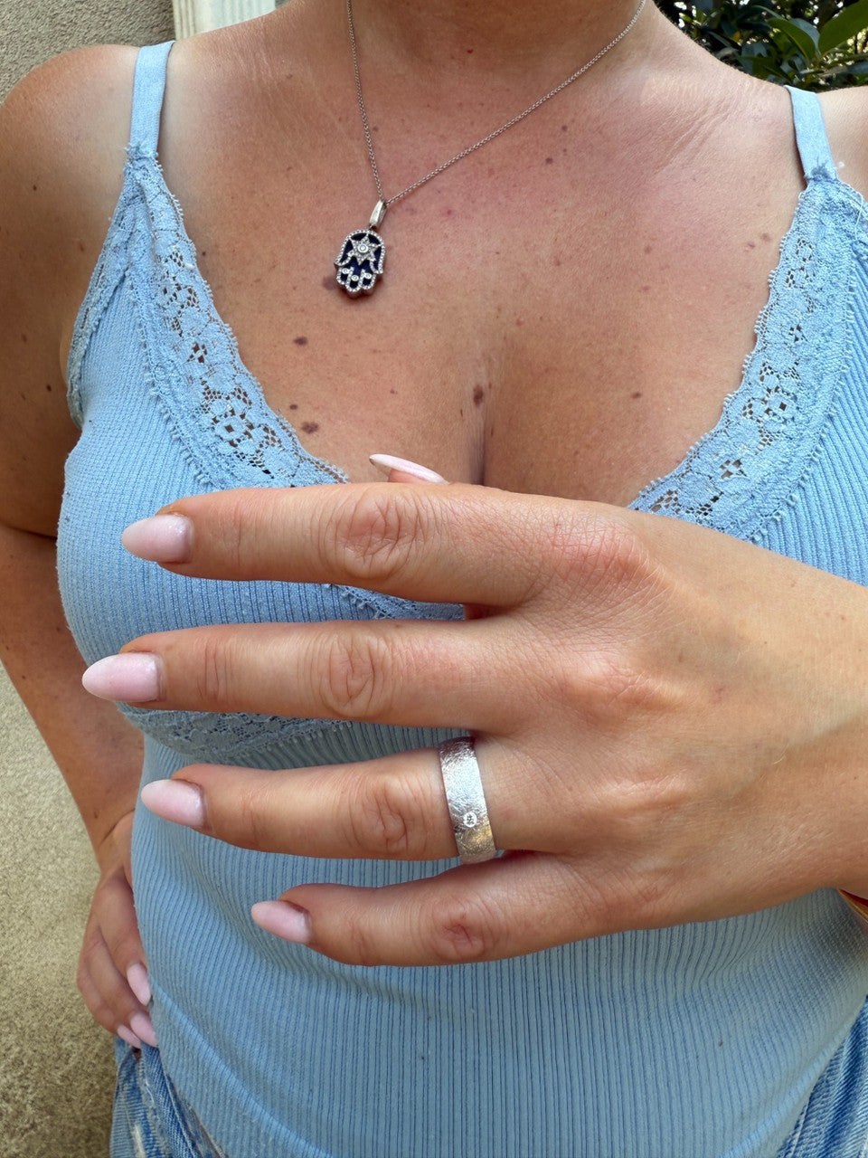 MOISSANITE Solitaire Scraped Brushed Wedding Band Ring - 925 Silver