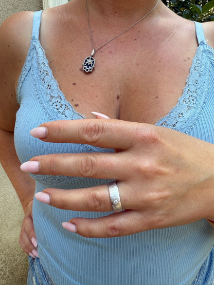 MOISSANITE Solitaire Scraped Brushed Wedding Band Ring - 925 Silver