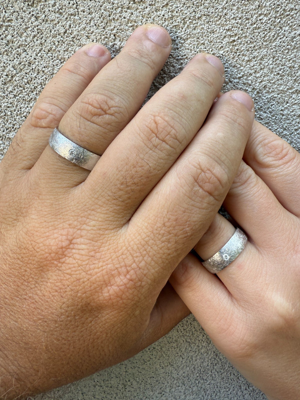 MOISSANITE Solitaire Scraped Brushed Wedding Band Ring - 925 Silver