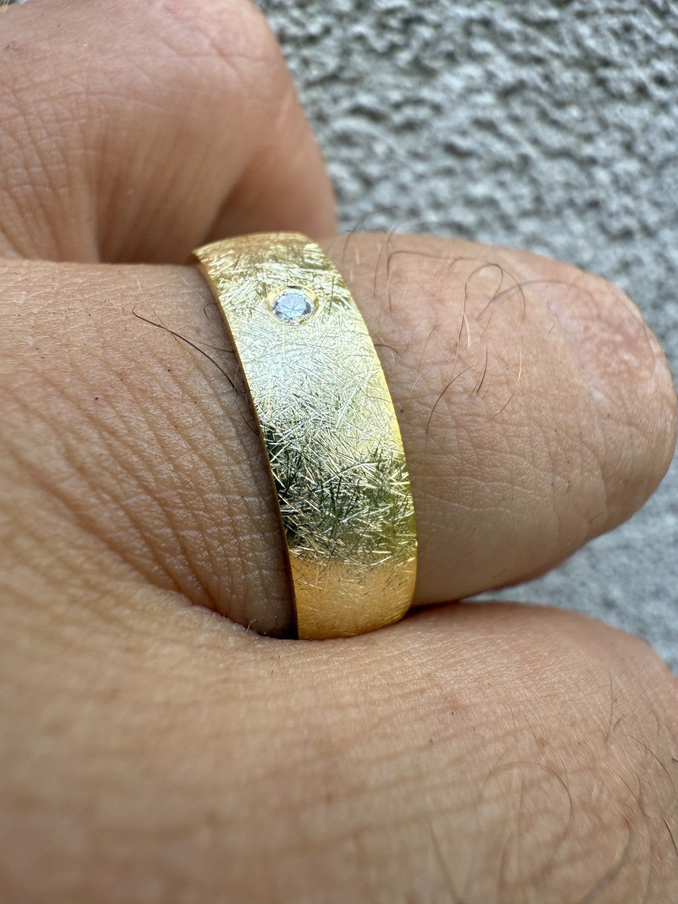 MOISSANITE Solitaire Scraped Brushed Wedding Band Ring - 14k Gold Vermeil 925 Silver