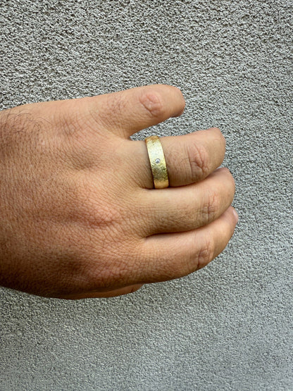 MOISSANITE Solitaire Scraped Brushed Wedding Band Ring - 14k Gold Vermeil 925 Silver