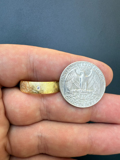 MOISSANITE Solitaire Scraped Brushed Wedding Band Ring - 14k Gold Vermeil 925 Silver