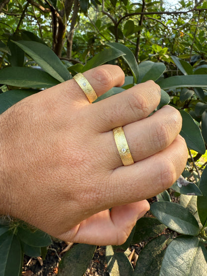 MOISSANITE Solitaire Scraped Brushed Wedding Band Ring - 14k Gold Vermeil 925 Silver