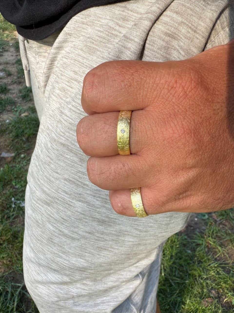 MOISSANITE Solitaire Scraped Brushed Wedding Band Ring - 14k Gold Vermeil 925 Silver