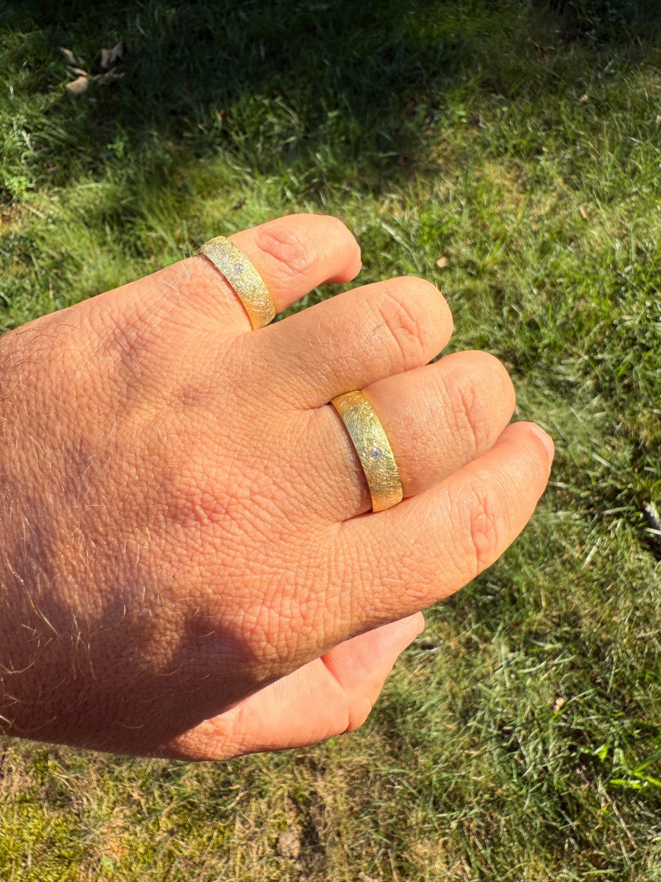 MOISSANITE Solitaire Scraped Brushed Wedding Band Ring - 14k Gold Vermeil 925 Silver