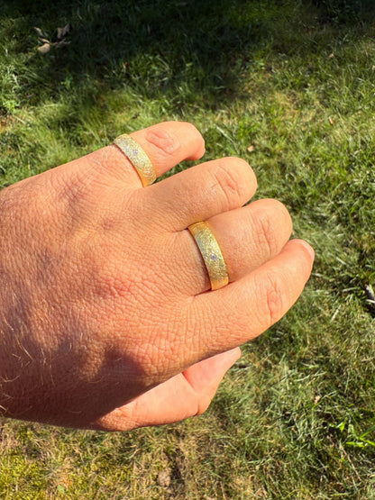 MOISSANITE Solitaire Scraped Brushed Wedding Band Ring - 14k Gold Vermeil 925 Silver