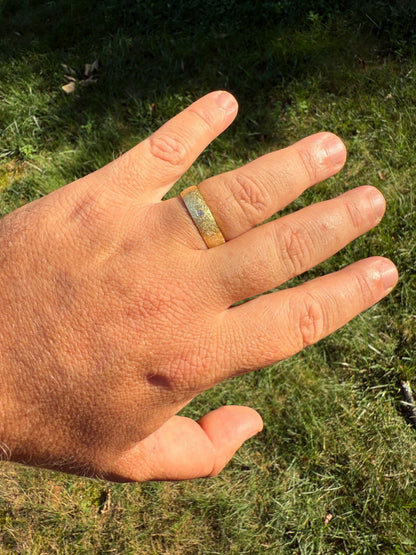 MOISSANITE Solitaire Scraped Brushed Wedding Band Ring - 14k Gold Vermeil 925 Silver