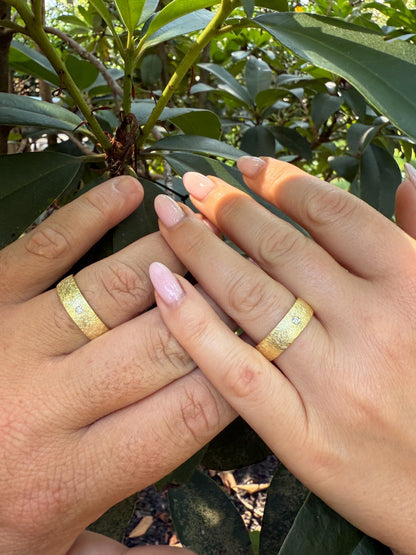 MOISSANITE Solitaire Scraped Brushed Wedding Band Ring - 14k Gold Vermeil 925 Silver