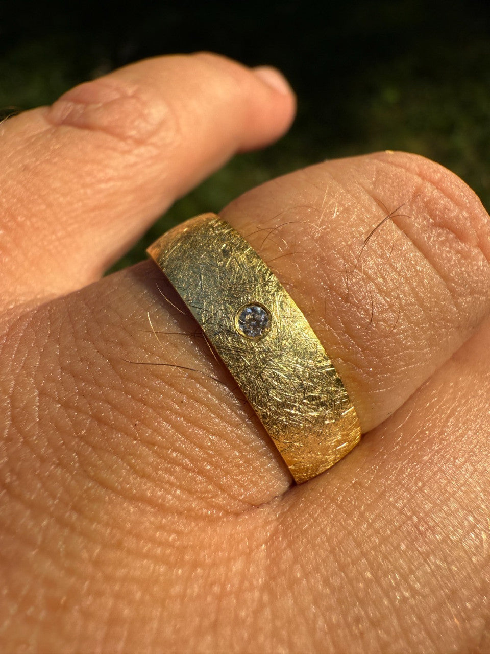 MOISSANITE Solitaire Scraped Brushed Wedding Band Ring - 14k Gold Vermeil 925 Silver