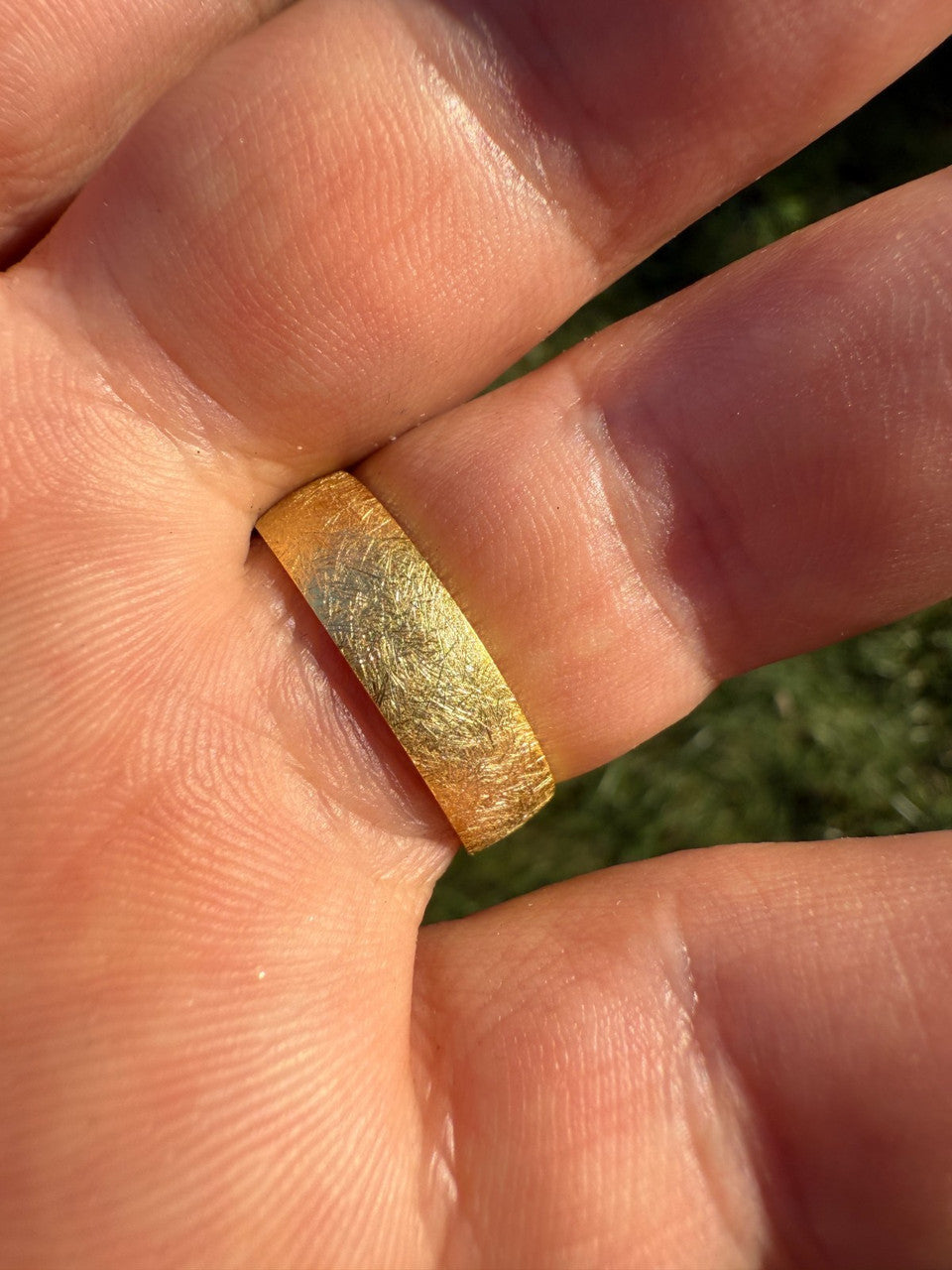 MOISSANITE Solitaire Scraped Brushed Wedding Band Ring - 14k Gold Vermeil 925 Silver