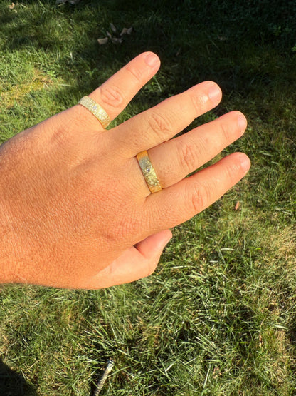 MOISSANITE Solitaire Scraped Brushed Wedding Band Ring - 14k Gold Vermeil 925 Silver