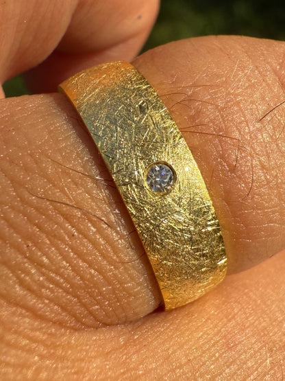 MOISSANITE Solitaire Scraped Brushed Wedding Band Ring - 14k Gold Vermeil 925 Silver