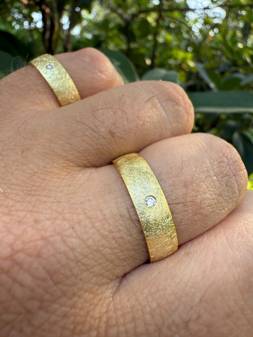 MOISSANITE Solitaire Scraped Brushed Wedding Band Ring - 14k Gold Vermeil 925 Silver