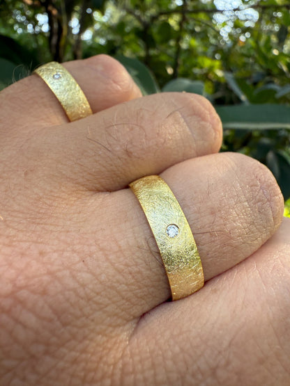 MOISSANITE Solitaire Scraped Brushed Wedding Band Ring - 14k Gold Vermeil 925 Silver