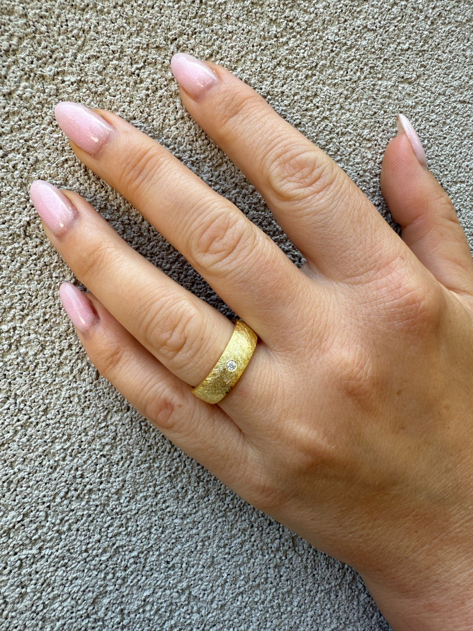 MOISSANITE Solitaire Scraped Brushed Wedding Band Ring - 14k Gold Vermeil 925 Silver