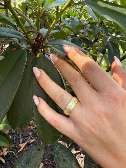 MOISSANITE Solitaire Scraped Brushed Wedding Band Ring - 14k Gold Vermeil 925 Silver