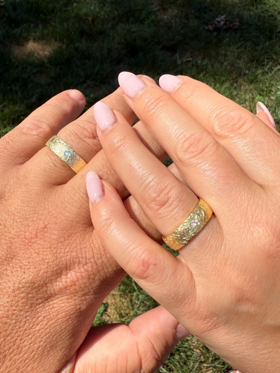 MOISSANITE Solitaire Scraped Brushed Wedding Band Ring - 14k Gold Vermeil 925 Silver