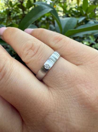 MOISSANITE Solitaire Matte Wedding Band Ring - 925 Silver