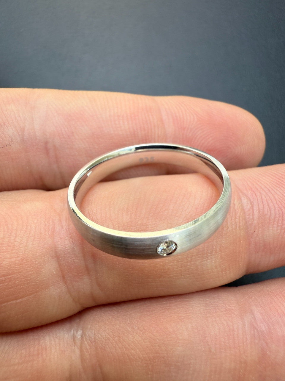 MOISSANITE Solitaire Matte Wedding Band Ring - 925 Silver