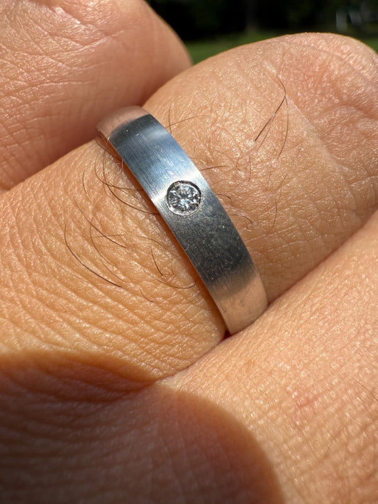 MOISSANITE Solitaire Matte Wedding Band Ring - 925 Silver