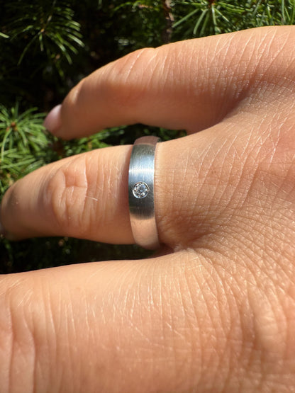 MOISSANITE Solitaire Matte Wedding Band Ring - 925 Silver