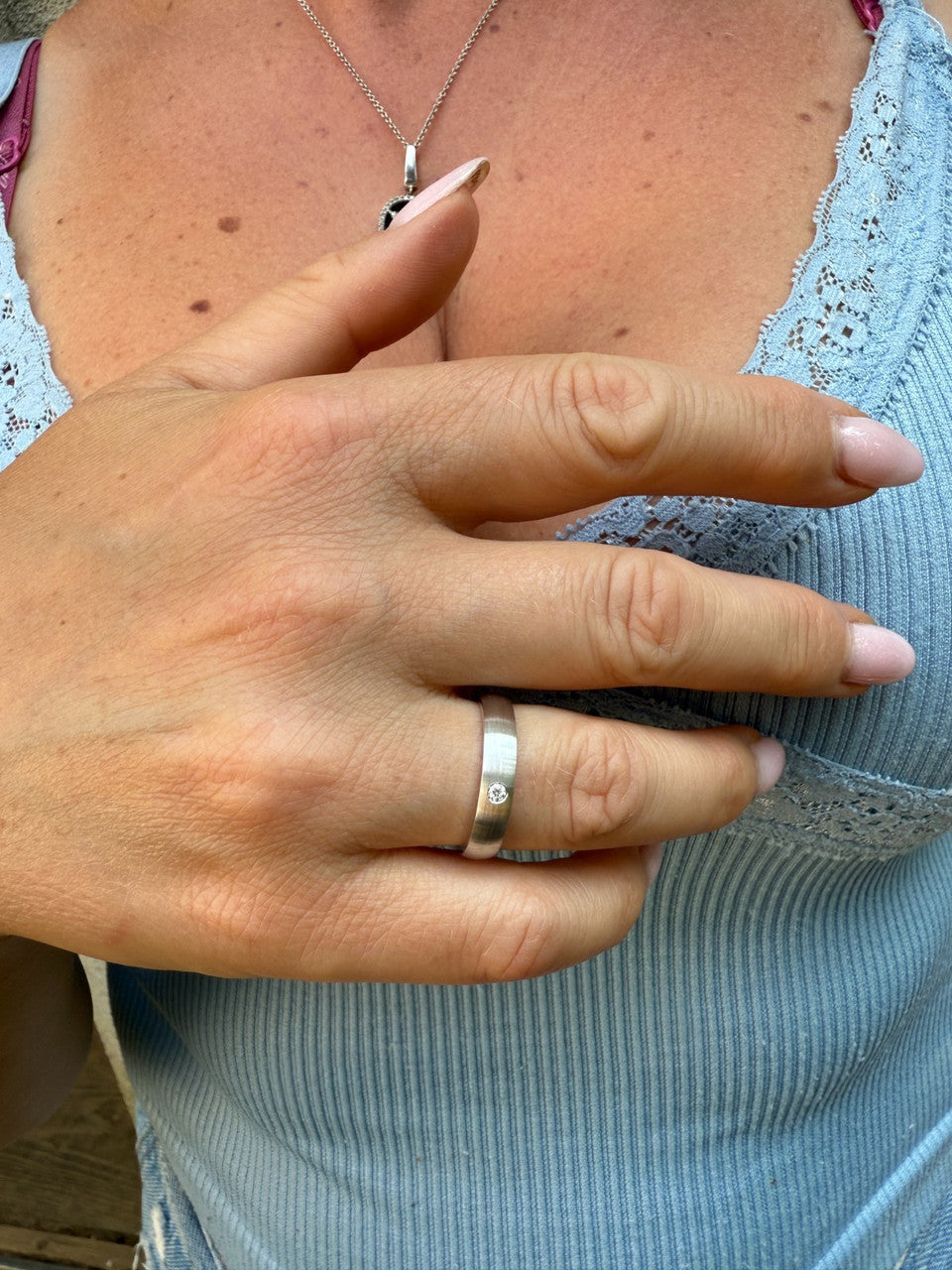 MOISSANITE Solitaire Matte Wedding Band Ring - 925 Silver