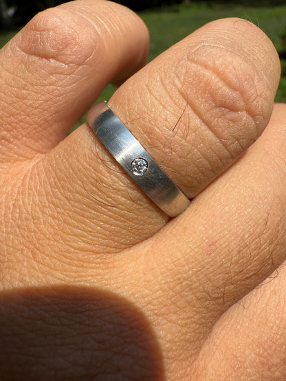 MOISSANITE Solitaire Matte Wedding Band Ring - 925 Silver