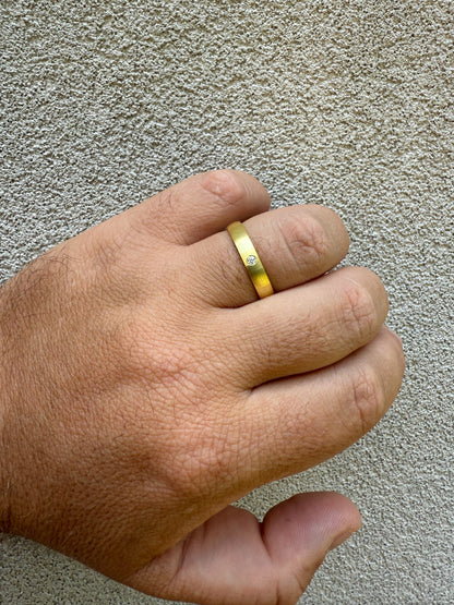 MOISSANITE Solitaire Matte Wedding Band Ring - 14k Gold Vermeil 925 Silver