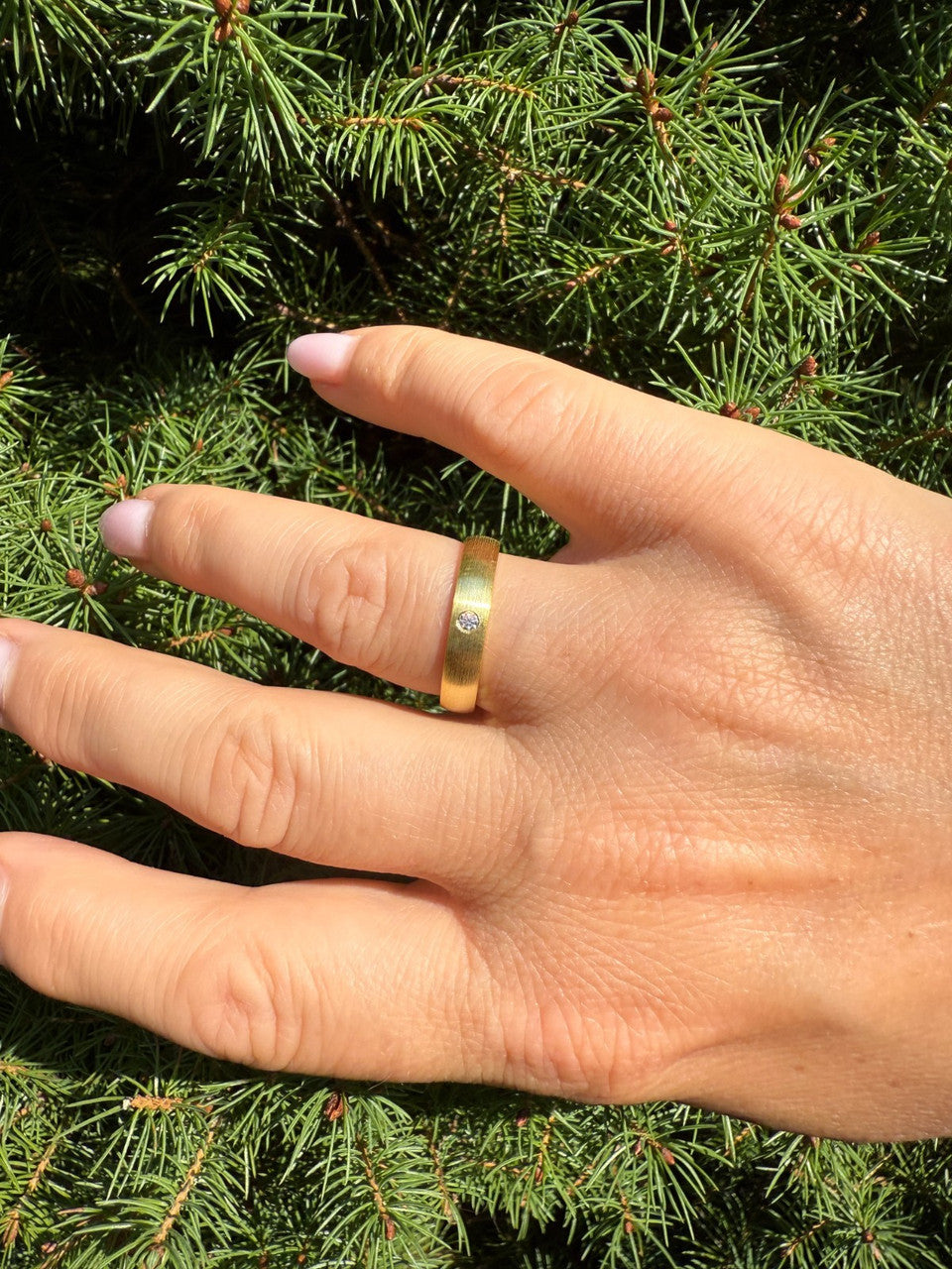 MOISSANITE Solitaire Matte Wedding Band Ring - 14k Gold Vermeil 925 Silver