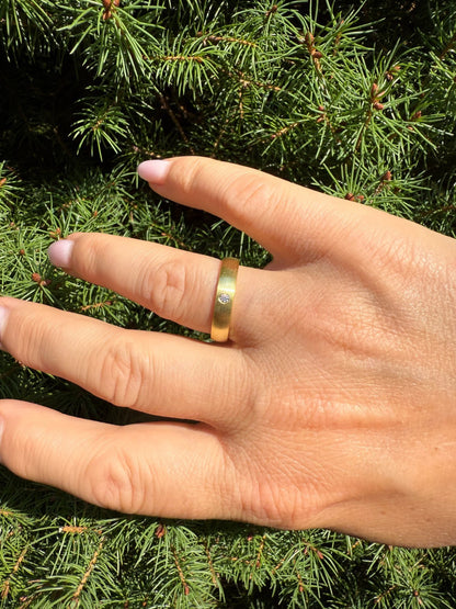 MOISSANITE Solitaire Matte Wedding Band Ring - 14k Gold Vermeil 925 Silver