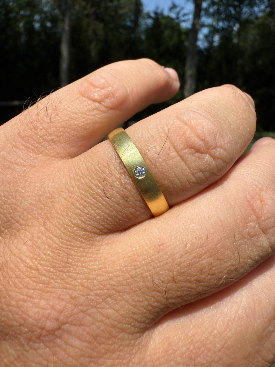 MOISSANITE Solitaire Matte Wedding Band Ring - 14k Gold Vermeil 925 Silver