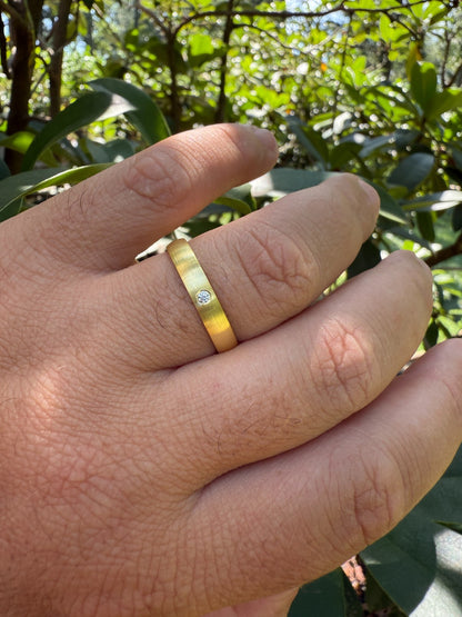 MOISSANITE Solitaire Matte Wedding Band Ring - 14k Gold Vermeil 925 Silver