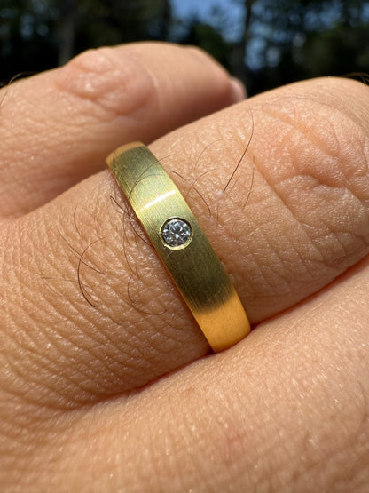 MOISSANITE Solitaire Matte Wedding Band Ring - 14k Gold Vermeil 925 Silver