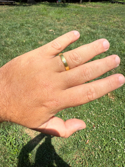 MOISSANITE Solitaire Matte Wedding Band Ring - 14k Gold Vermeil 925 Silver