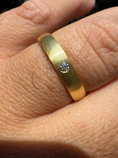 MOISSANITE Solitaire Matte Wedding Band Ring - 14k Gold Vermeil 925 Silver