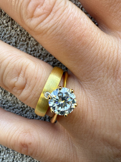 MOISSANITE Solitaire Matte Wedding Band Ring - 14k Gold Vermeil 925 Silver