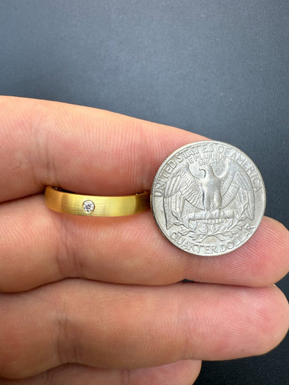 MOISSANITE Solitaire Matte Wedding Band Ring - 14k Gold Vermeil 925 Silver