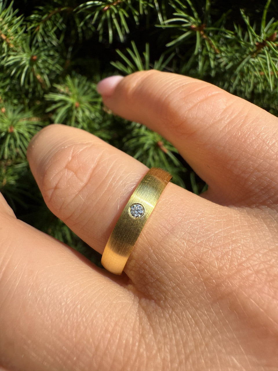 MOISSANITE Solitaire Matte Wedding Band Ring - 14k Gold Vermeil 925 Silver