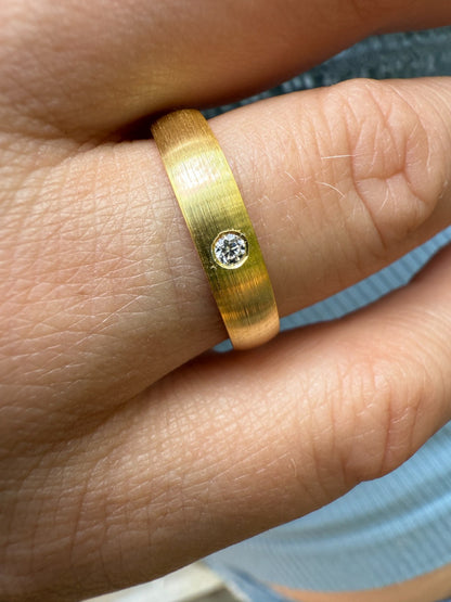 MOISSANITE Solitaire Matte Wedding Band Ring - 14k Gold Vermeil 925 Silver