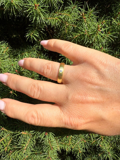 MOISSANITE Solitaire Matte Wedding Band Ring - 14k Gold Vermeil 925 Silver